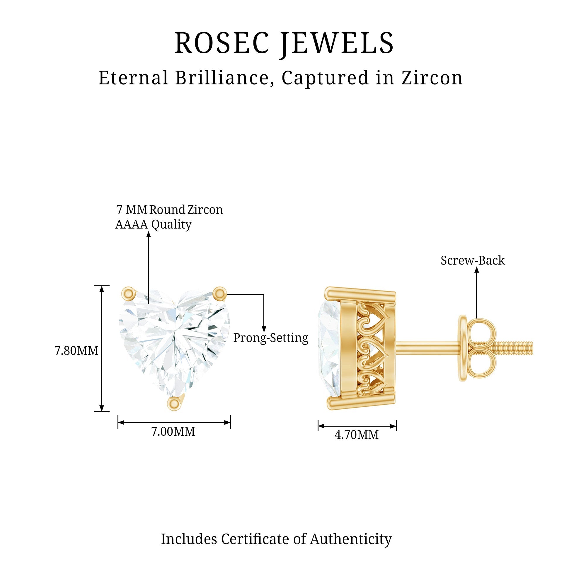 Heart Shape Cubic Zirconia Solitaire Stud Earrings