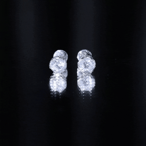 1 Carat Round Cubic Zirconia Crown Stud Earrings in Silver