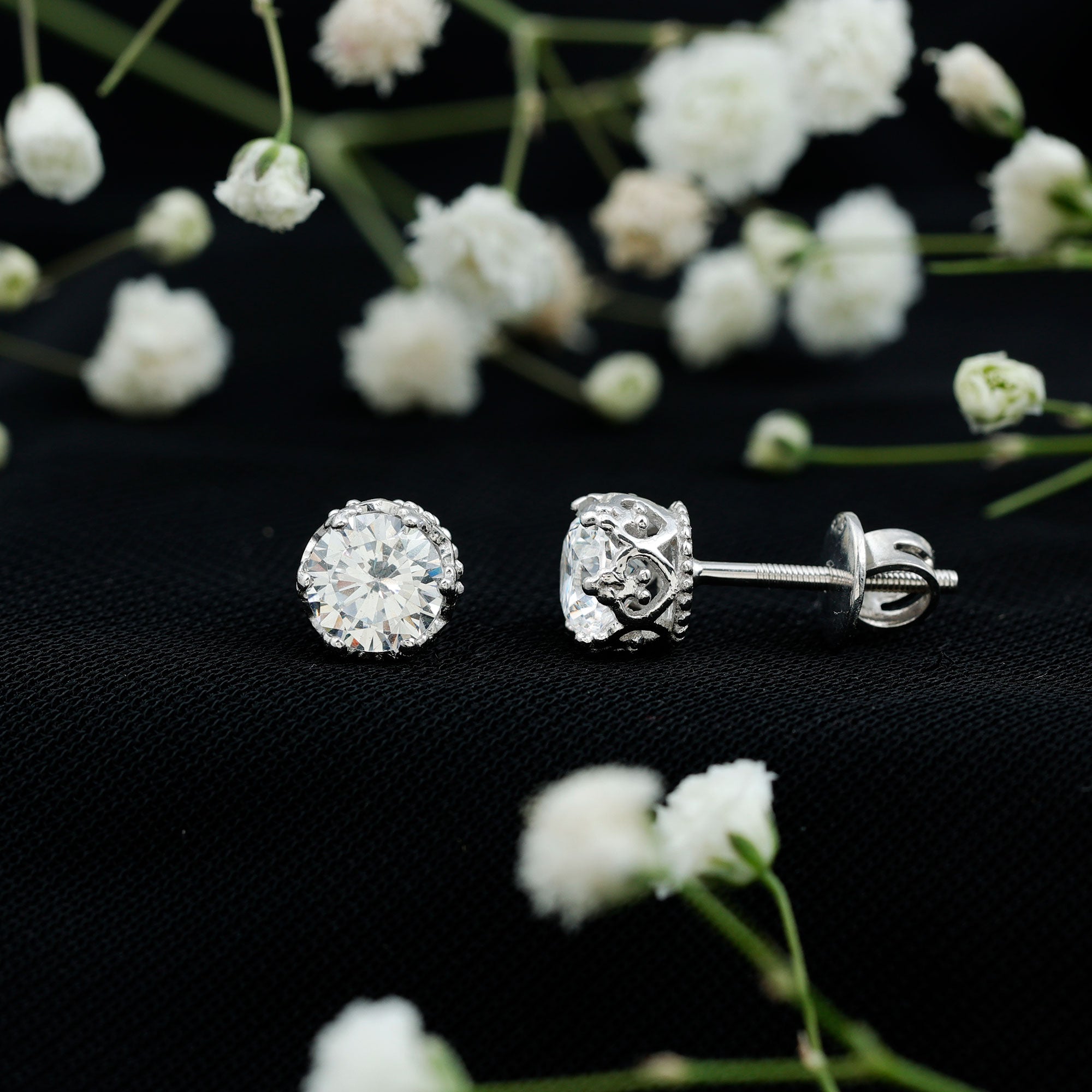 2 CT Round Cut Zircon Solitaire Stud Earrings in Crown Setting
