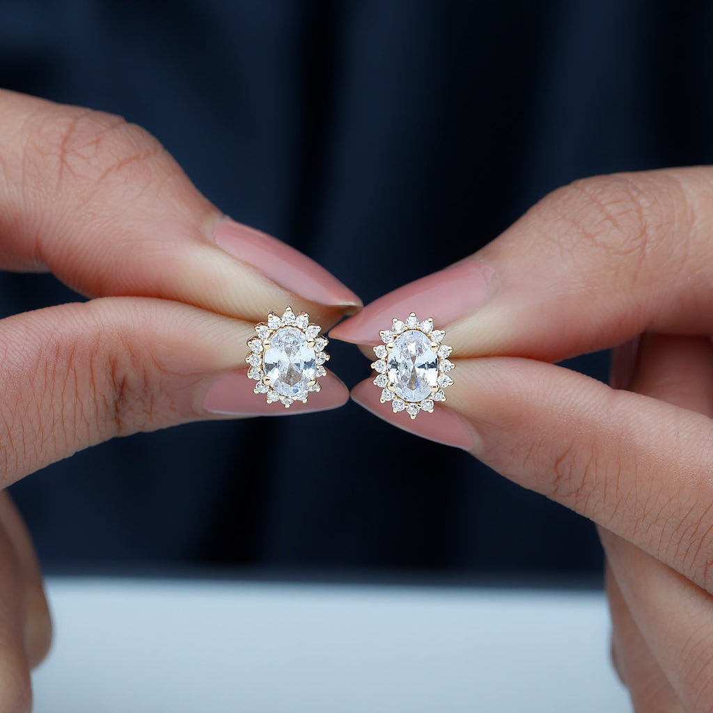 Certified 1.9 Carat Oval Cut Cubic Zirconia Studs