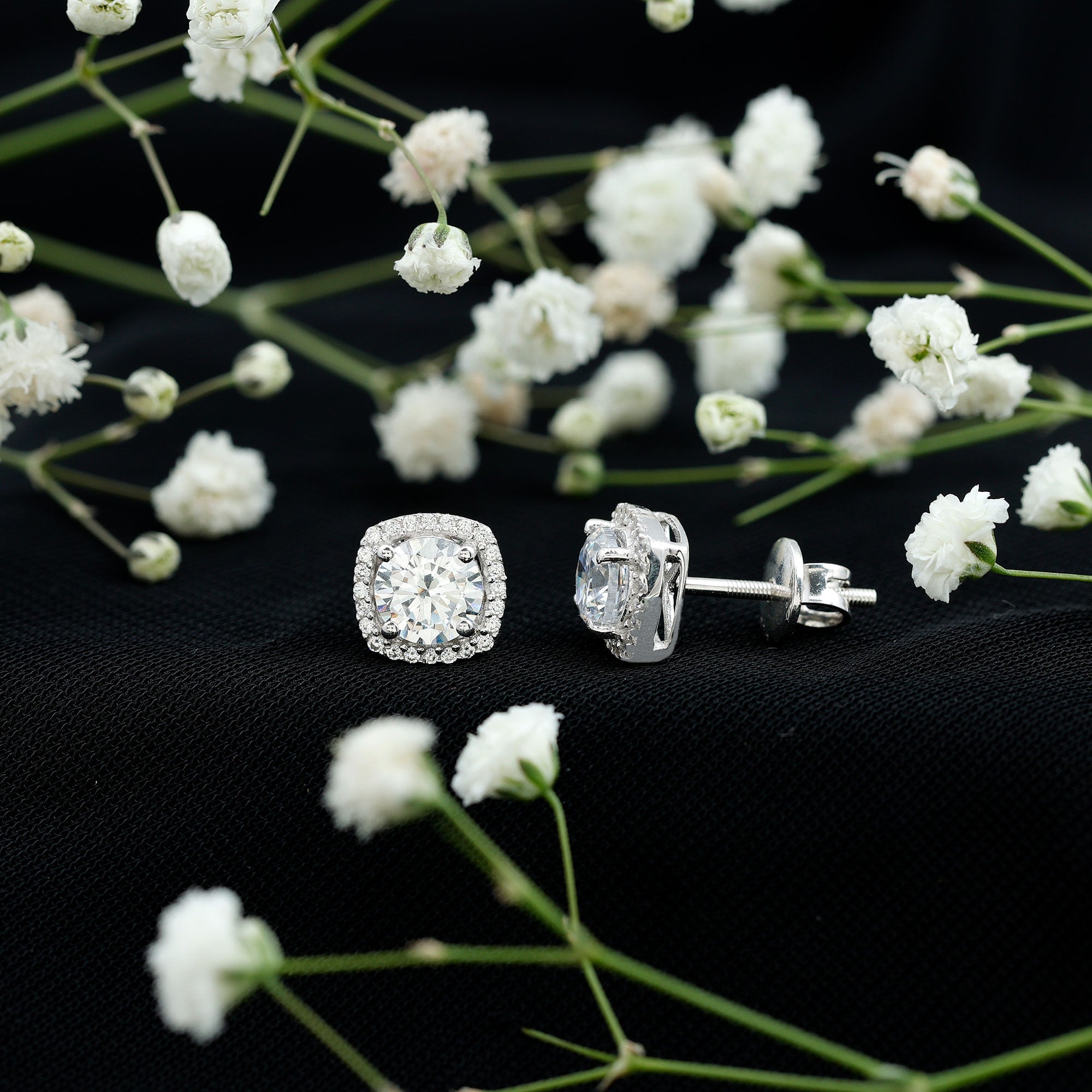 2.25 CT Round Cut Zircon Cocktail Halo Stud Earrings