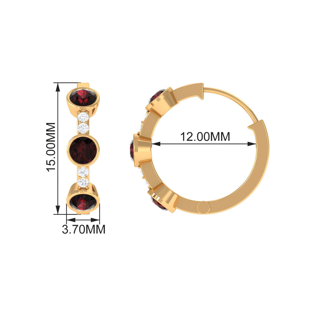 1 CT Bezel Set Garnet and Diamond Hinged Hoop Earrings