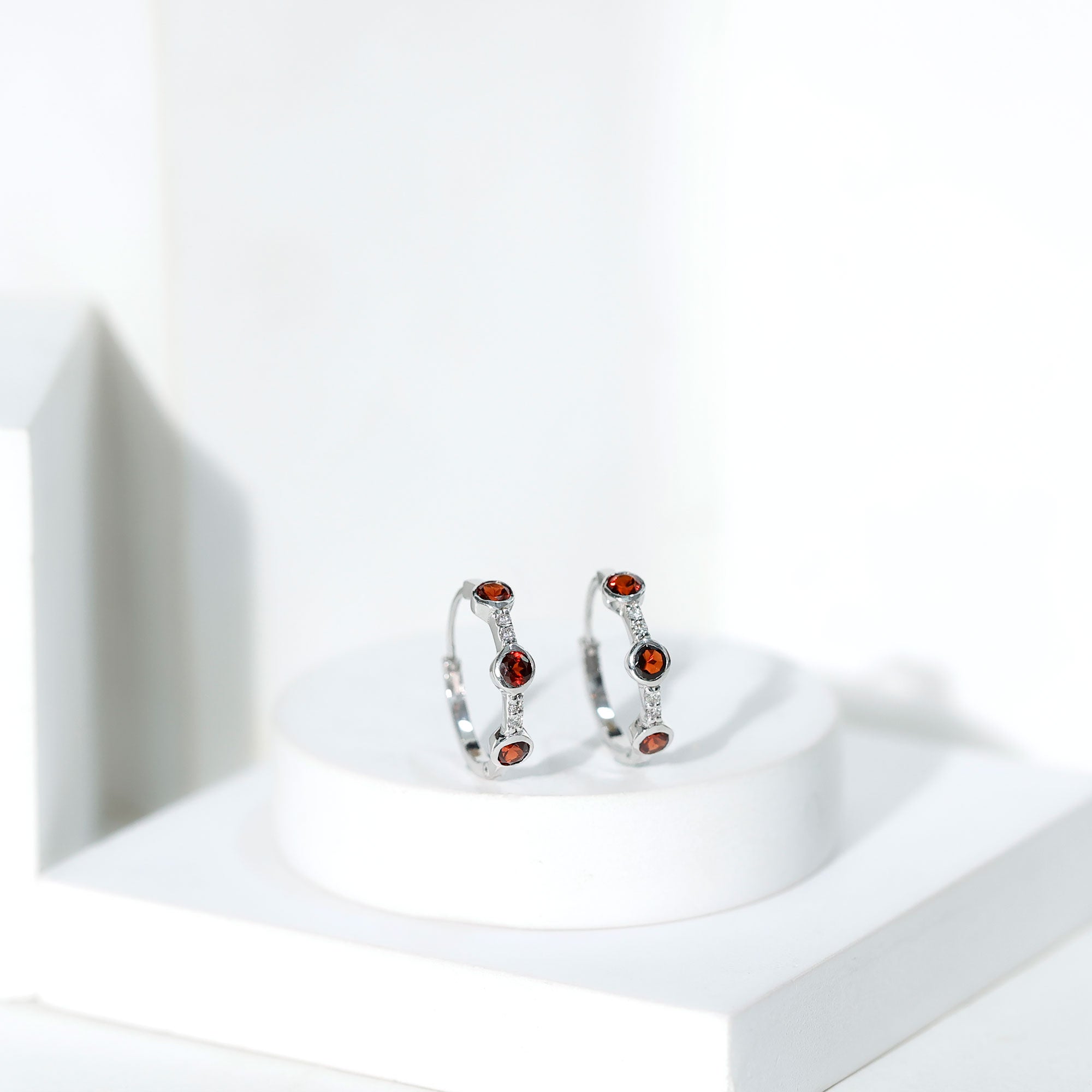 1 CT Bezel Set Garnet and Diamond Hinged Hoop Earrings