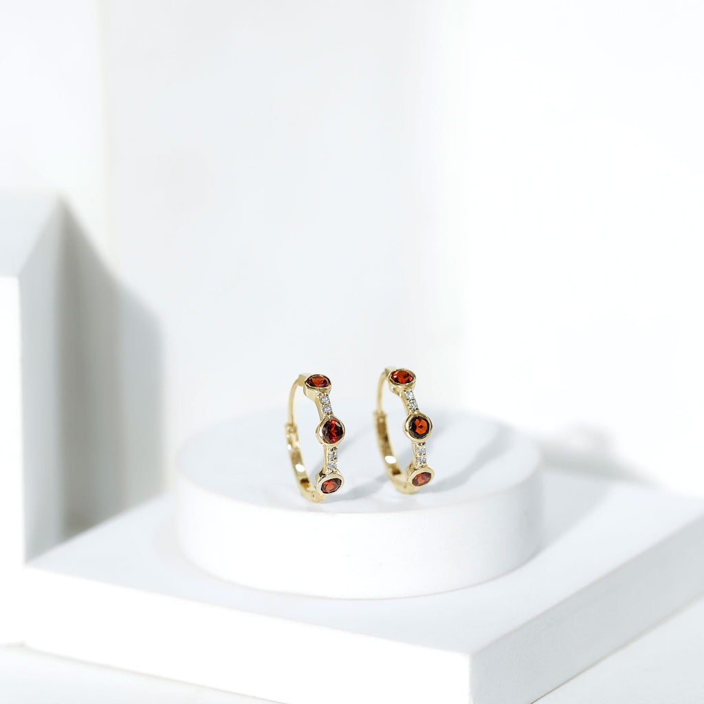 1 CT Bezel Set Garnet and Diamond Hinged Hoop Earrings