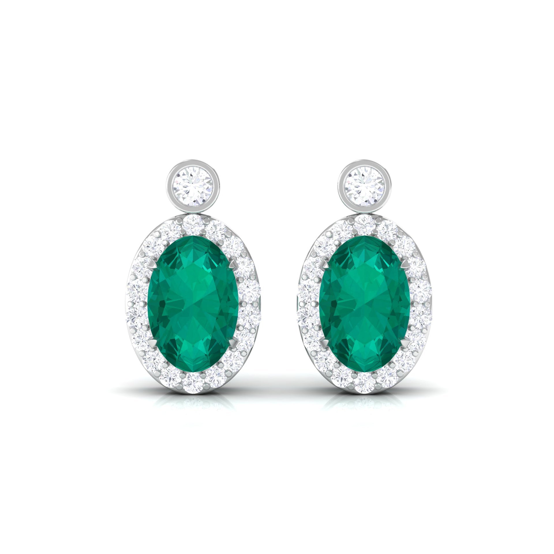 1 CT Oval Emerald and Diamond Halo Stud Earrings