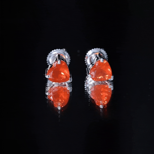 6 MM Heart Shape Fire Opal Solitaire Stud Earrings