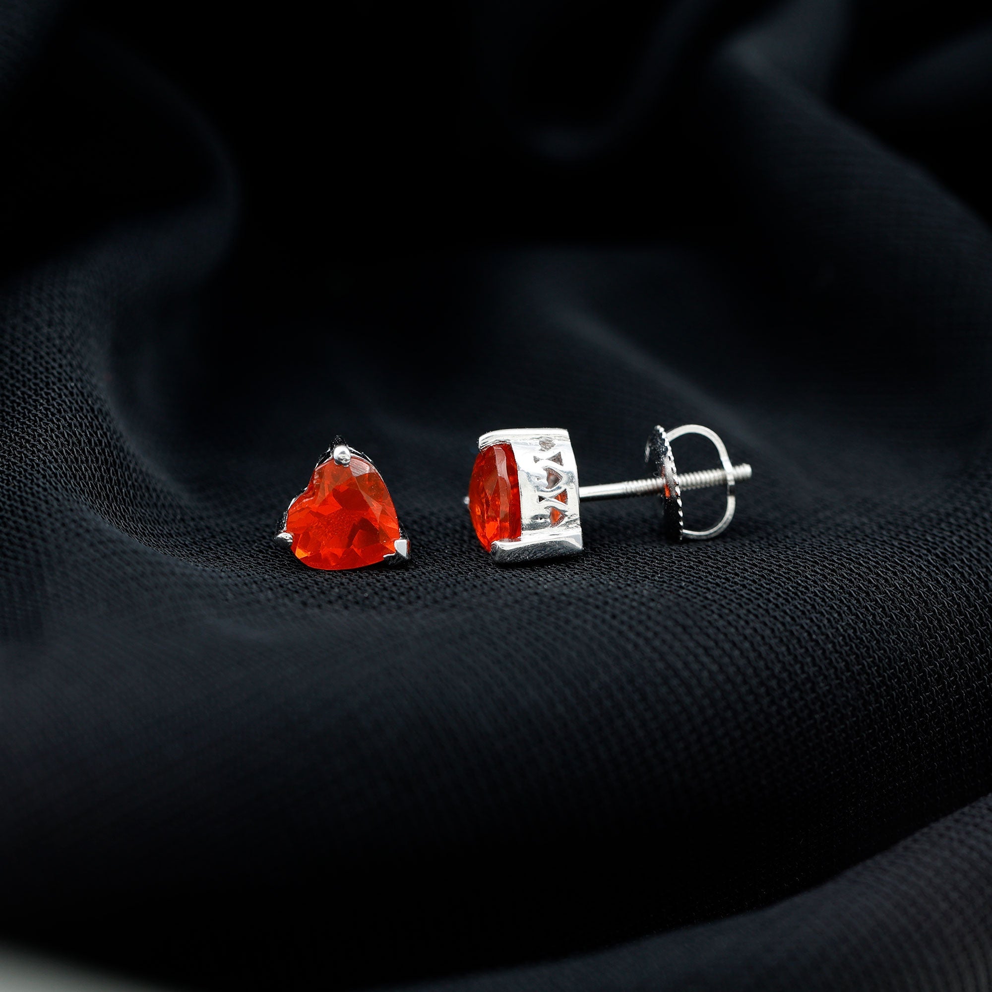 6 MM Heart Shape Fire Opal Solitaire Stud Earrings