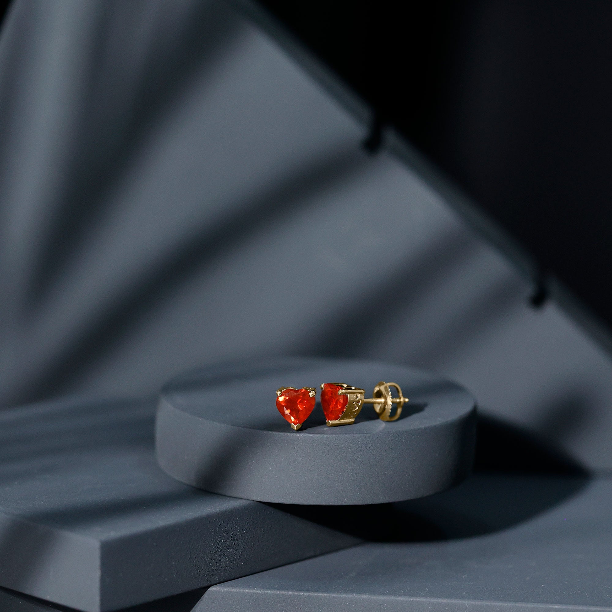 6 MM Heart Shape Fire Opal Solitaire Stud Earrings