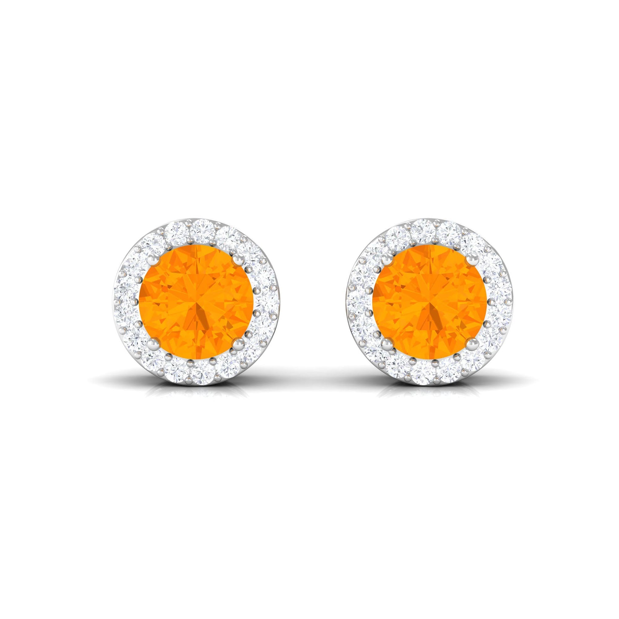 Round Fire Opal Minimal Halo Stud Earrings with Diamond