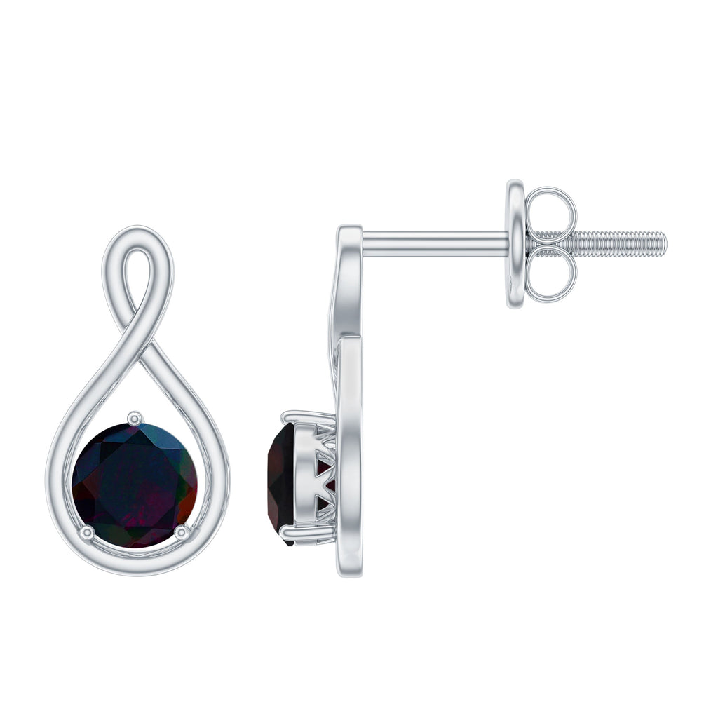 Natural Black Opal Infinity Earrings with Screw Back