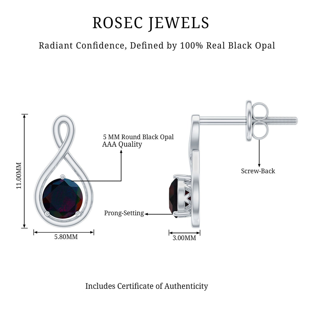 Natural Black Opal Infinity Earrings with Screw Back