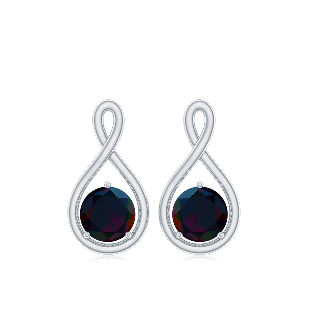 Natural Black Opal Infinity Earrings with Screw Back