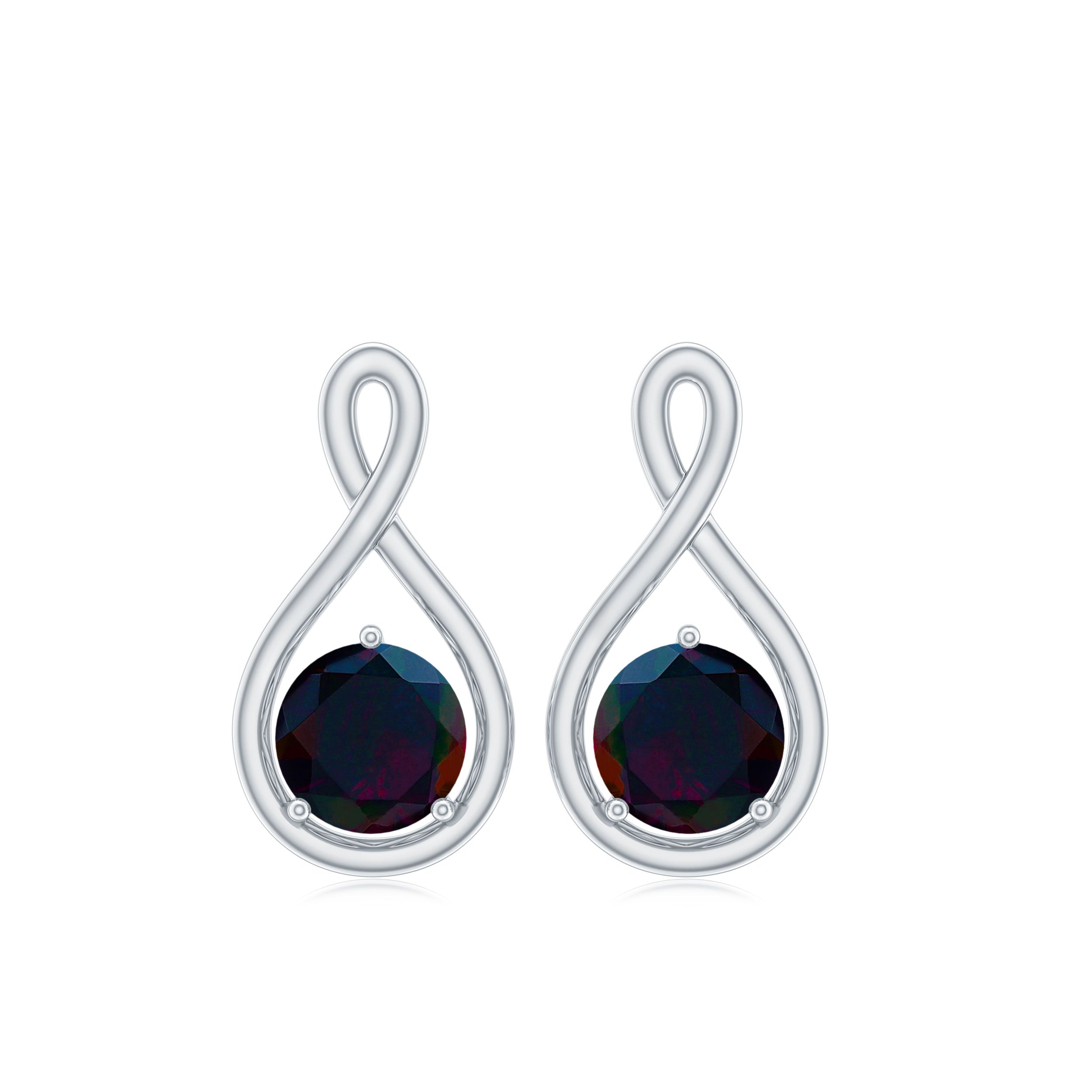 Natural Black Opal Infinity Earrings with Screw Back