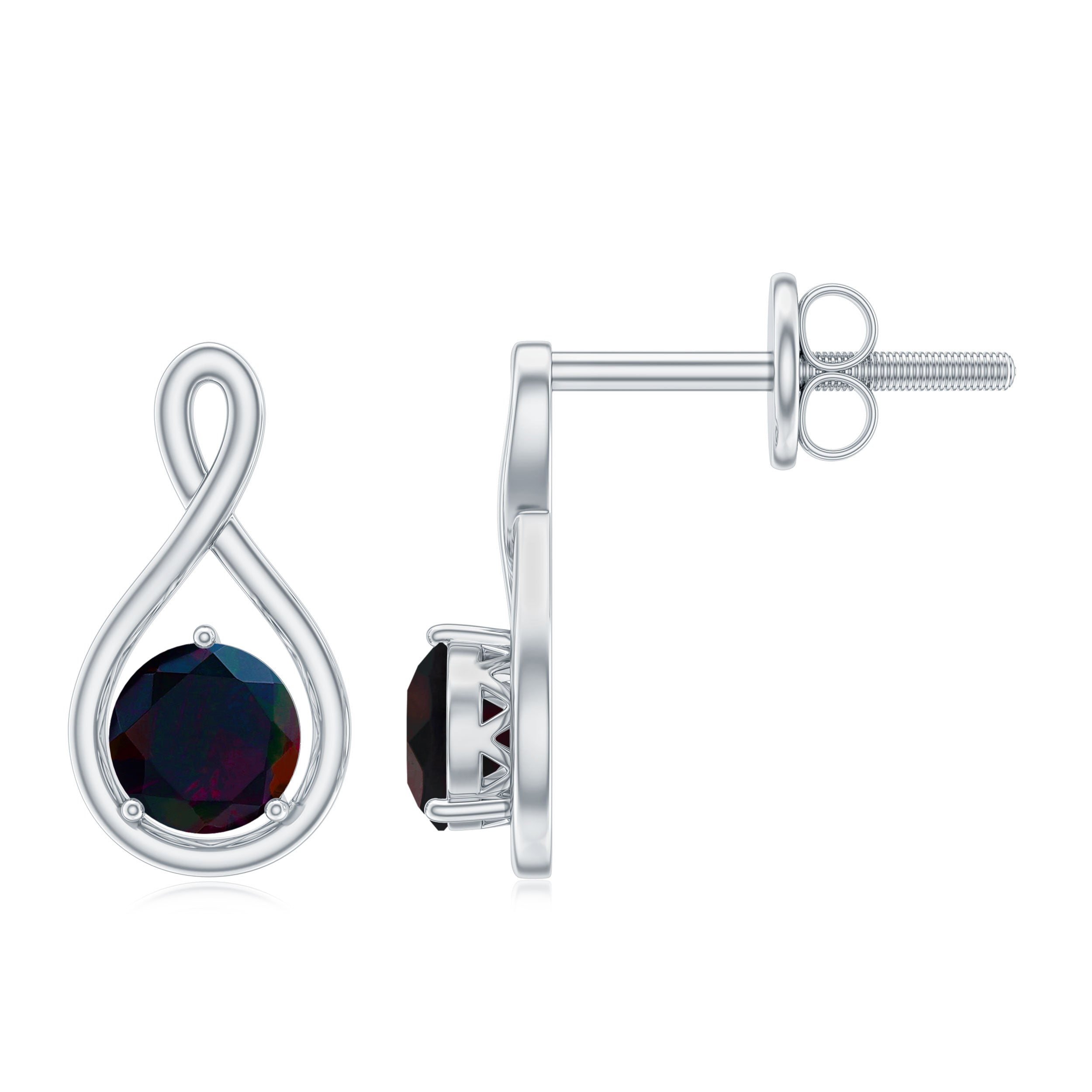Natural Black Opal Infinity Earrings with Screw Back