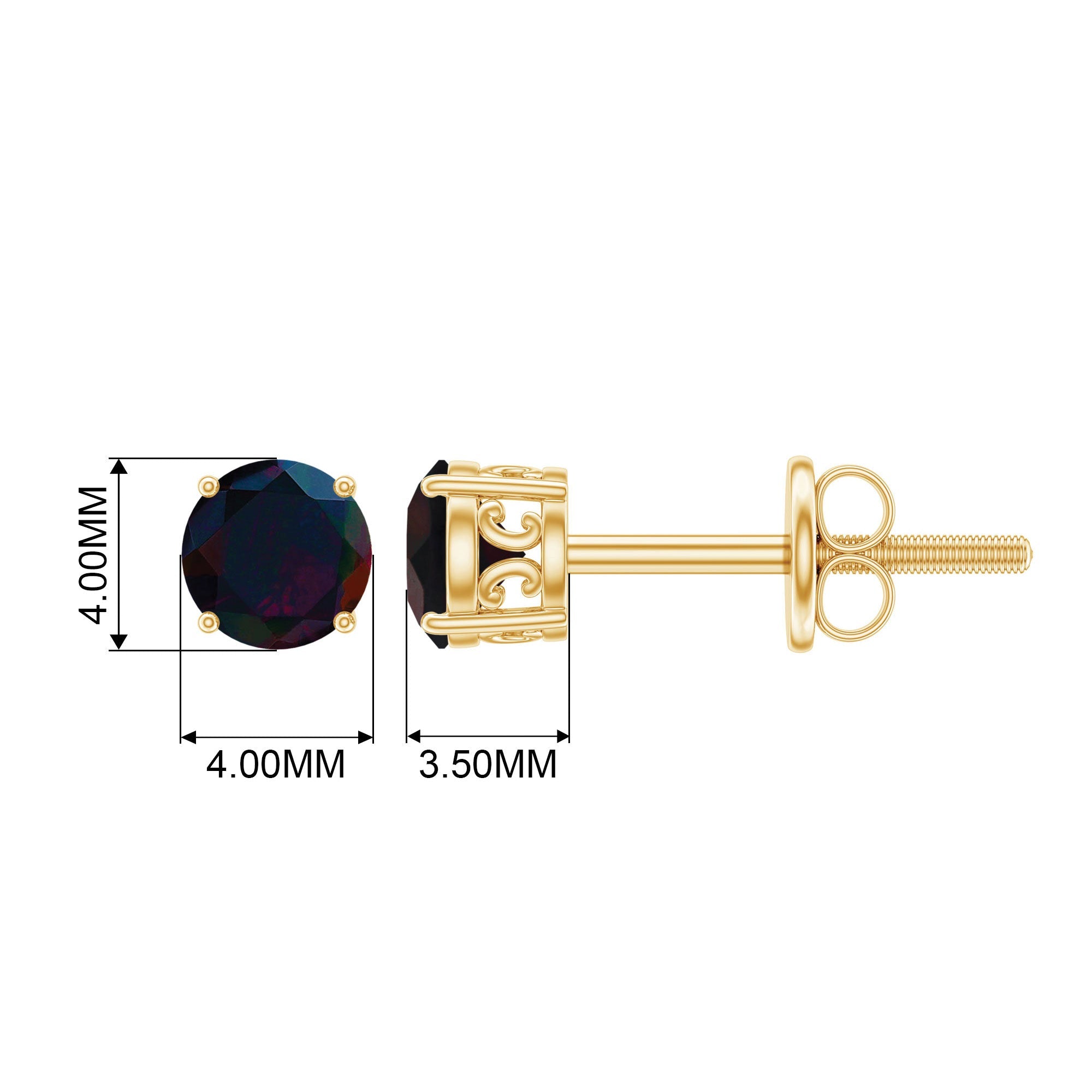 0.50 CT Round Shape Black Opal Solitaire Stud Earrings