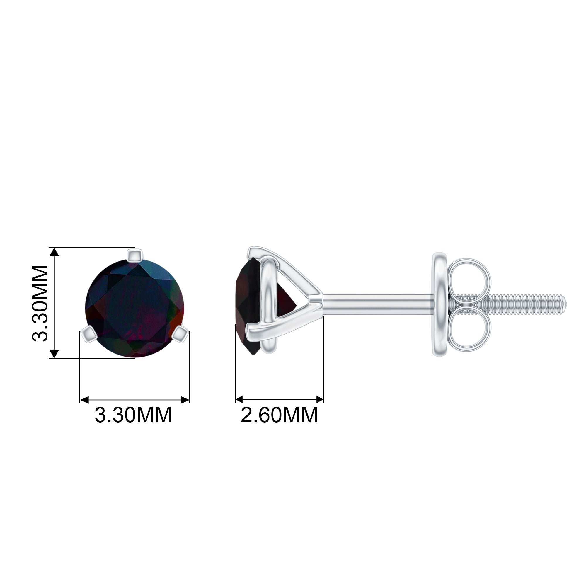 1/2 CT Simple Black Opal Solitaire Stud Earrings in Gold
