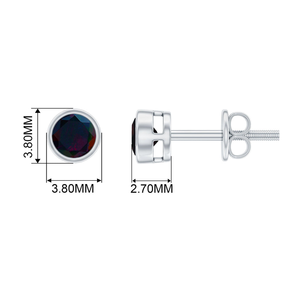 0.50 CT Dainty Black Opal Solitaire Stud Earrings in Bezel Setting