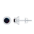 1/2 CT Round Shape Black Opal Solitaire Floral Stud Earrings