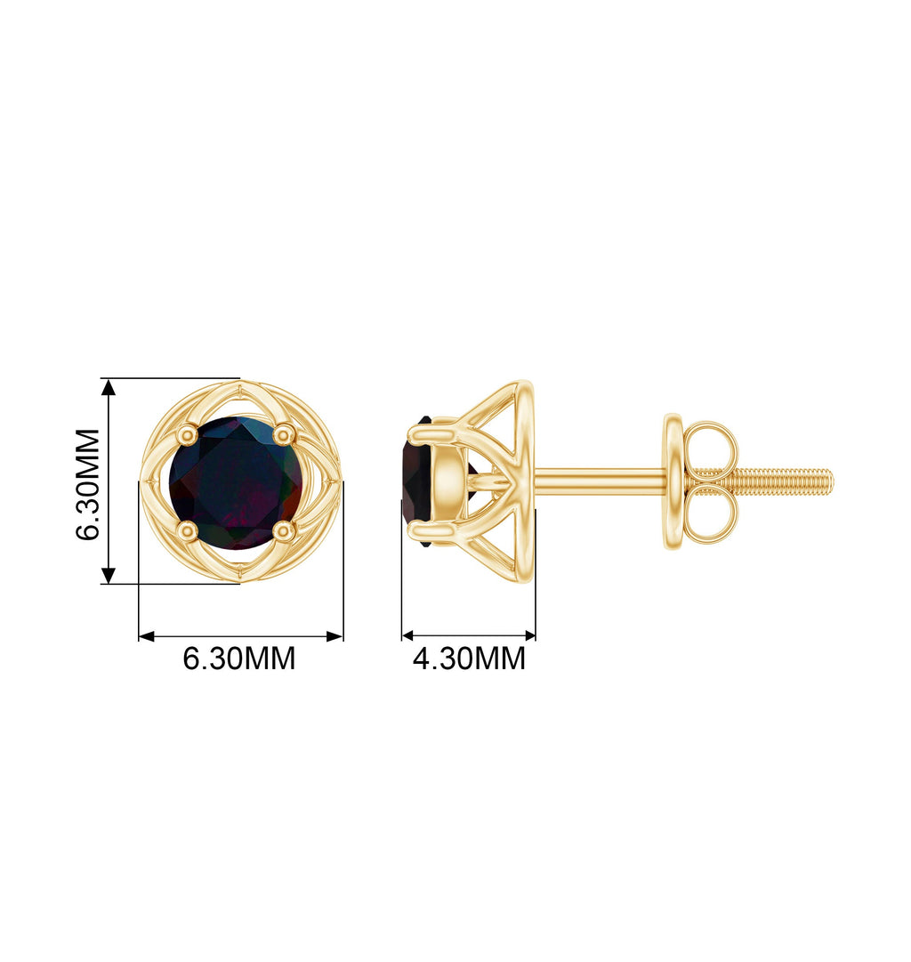 1/2 CT Round Shape Black Opal Solitaire Floral Stud Earrings