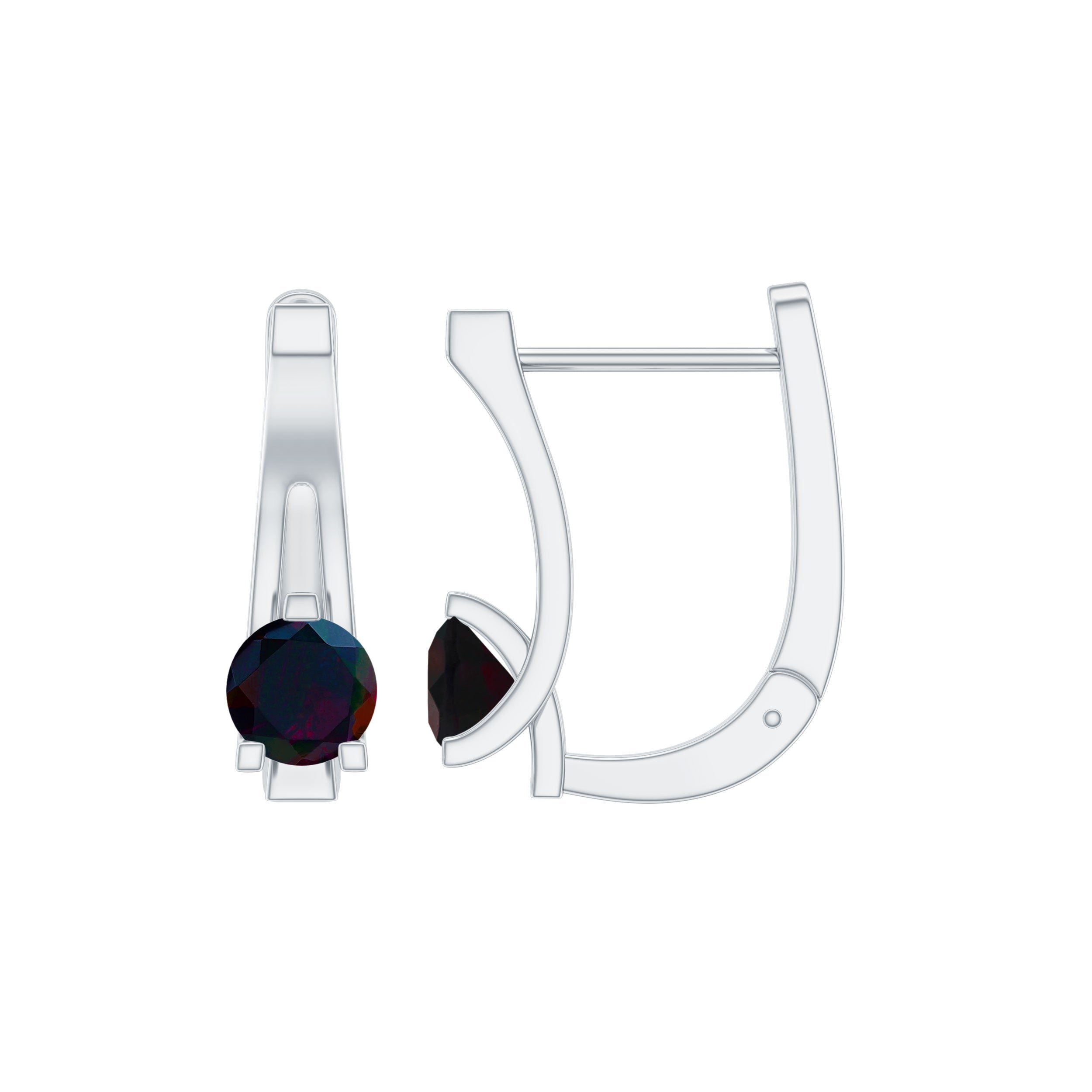 1 Carat Round Cut Black Opal J Hoop Earrings for Women