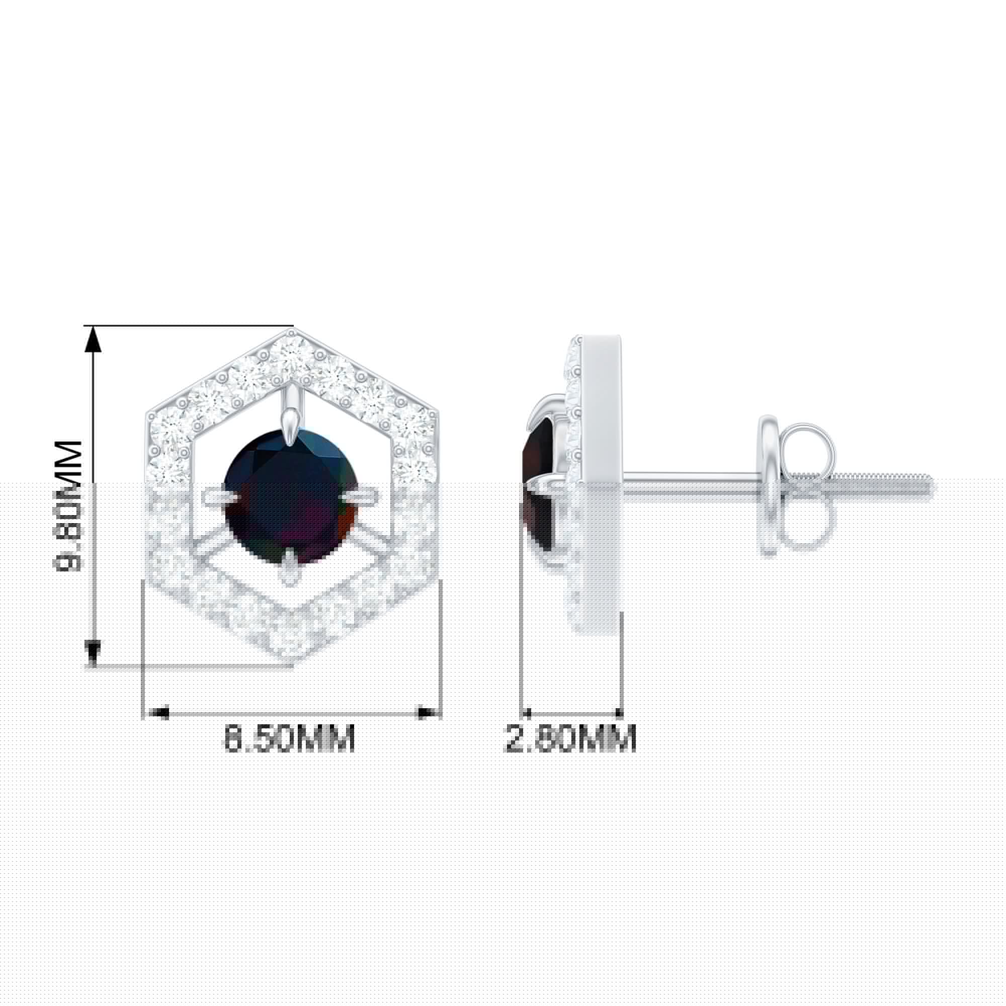 1 CT Minimal Black Opal and Diamond Geometric Stud Earrings