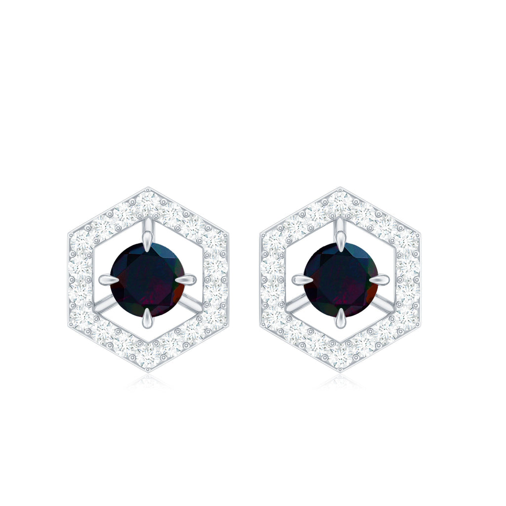 1 CT Minimal Black Opal and Diamond Geometric Stud Earrings