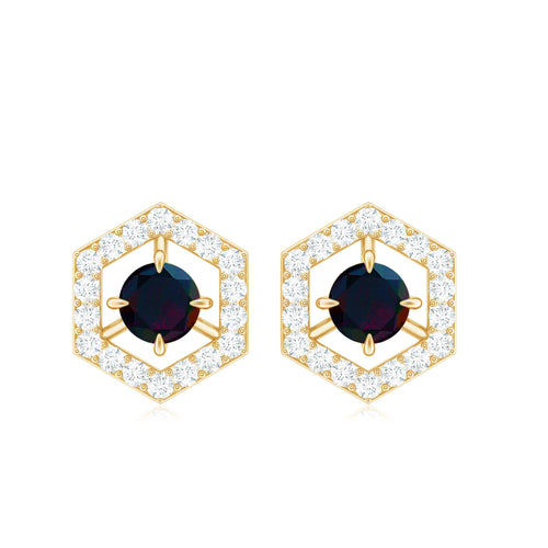 1 CT Minimal Black Opal and Diamond Geometric Stud Earrings
