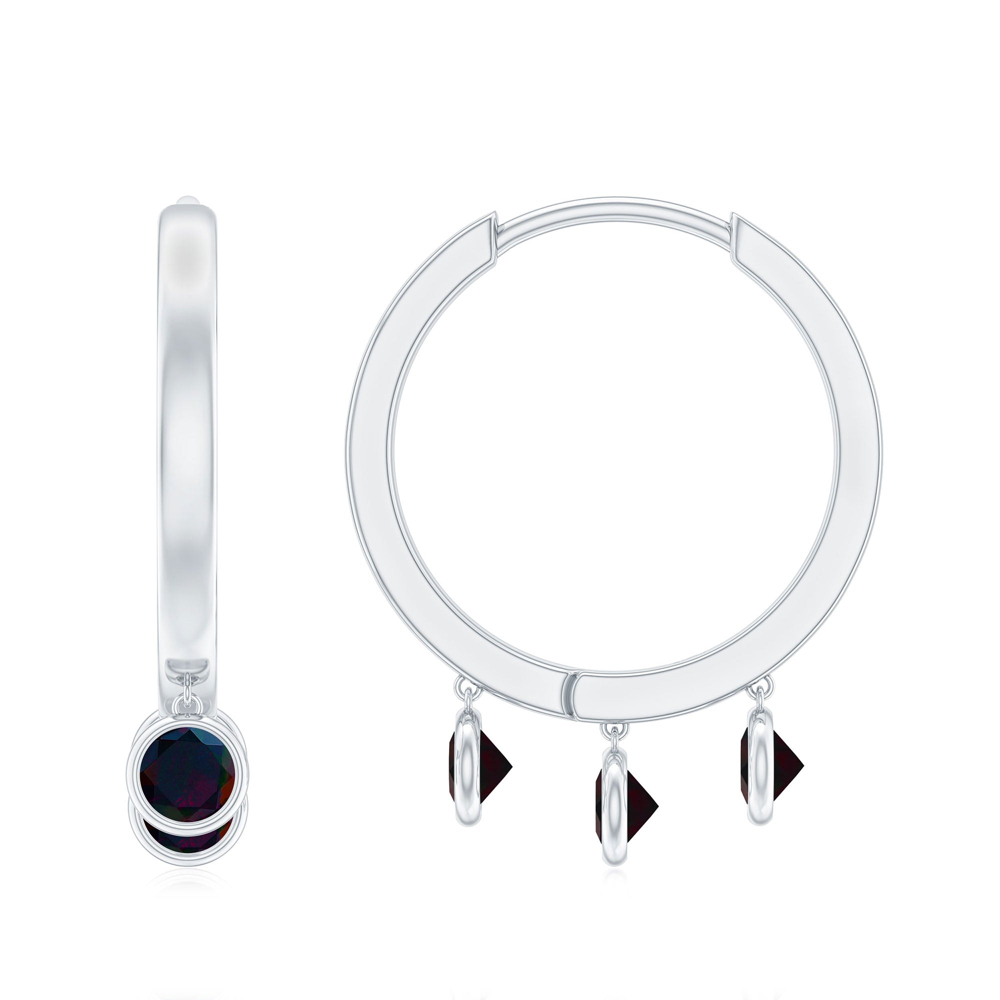 1.50 CT Natural Black Opal Hoop Drop Earrings in Gold