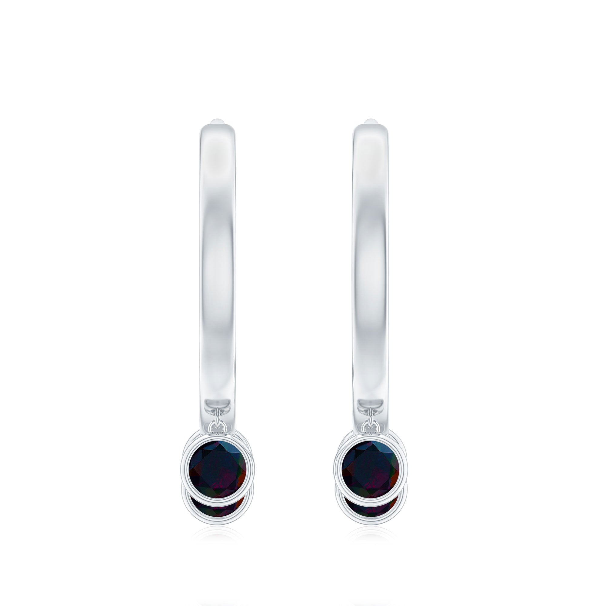 1.50 CT Natural Black Opal Hoop Drop Earrings in Gold