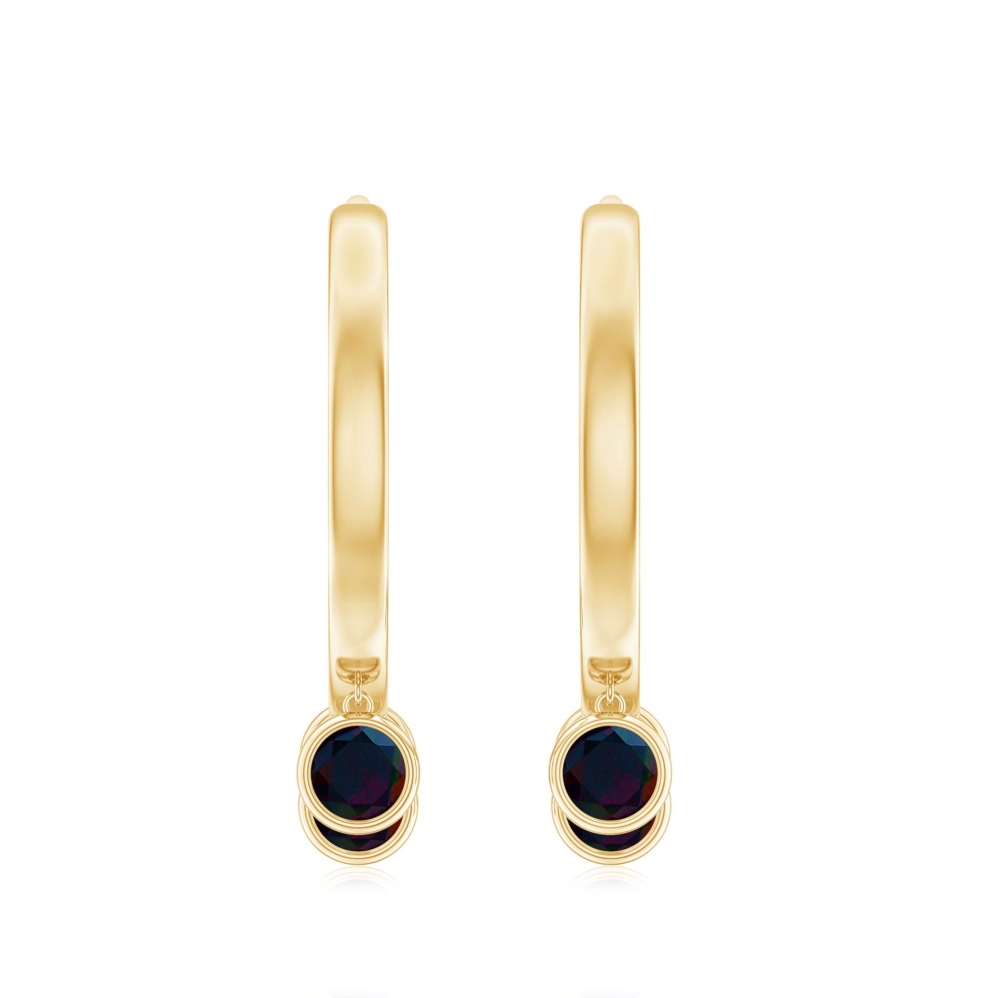 1.50 CT Natural Black Opal Hoop Drop Earrings in Gold