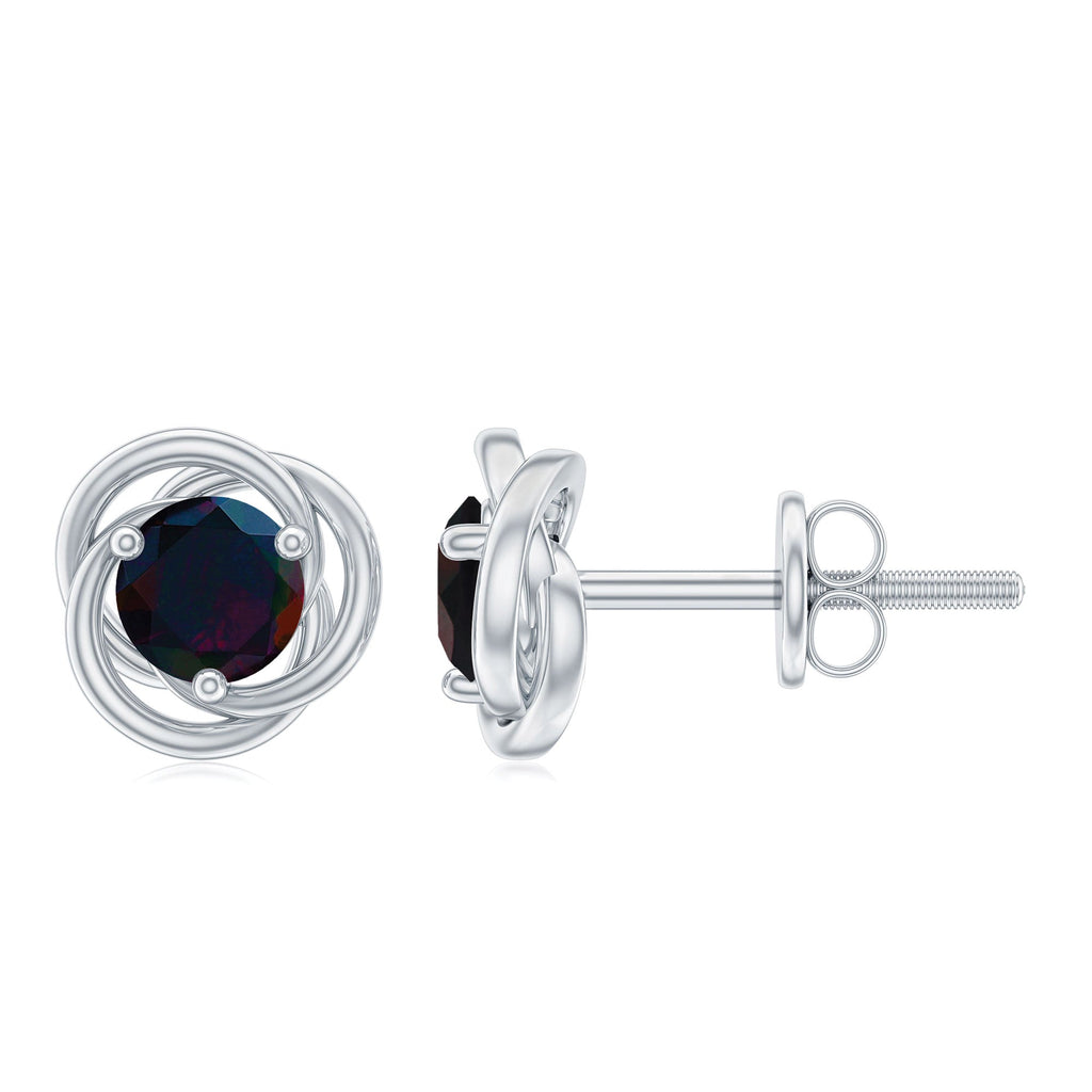 0.50 CT Natural Black Opal Solitaire Swirl Stud Earrings in Gold