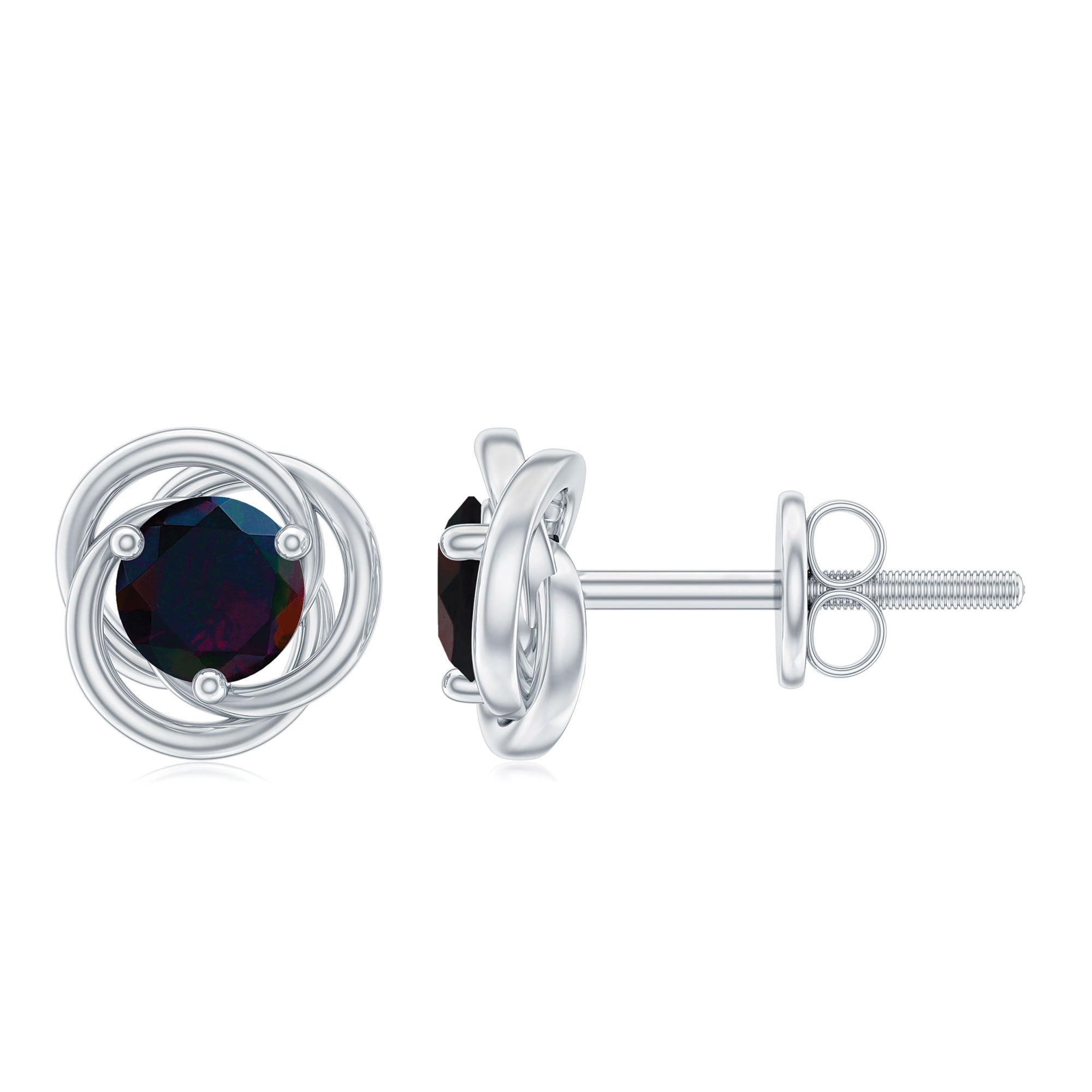 0.50 CT Natural Black Opal Solitaire Swirl Stud Earrings in Gold