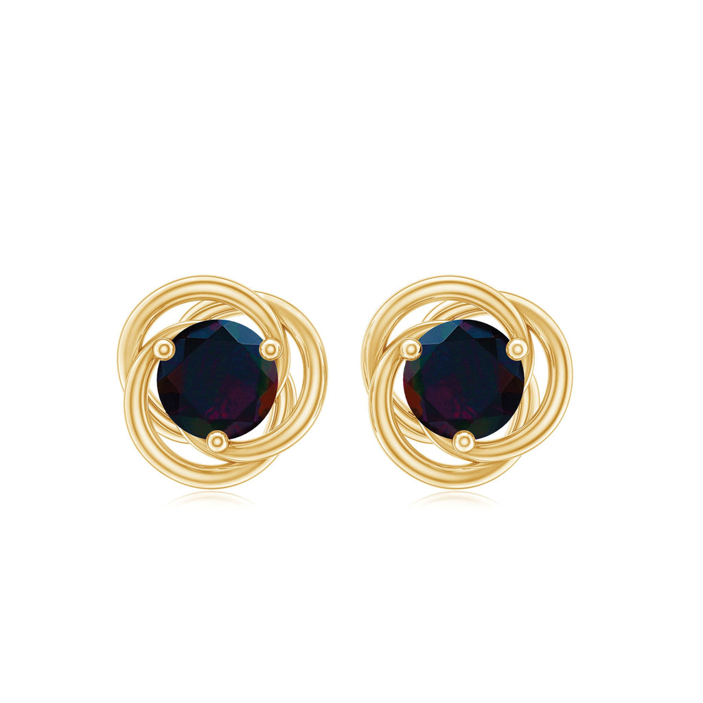 0.50 CT Natural Black Opal Solitaire Swirl Stud Earrings in Gold