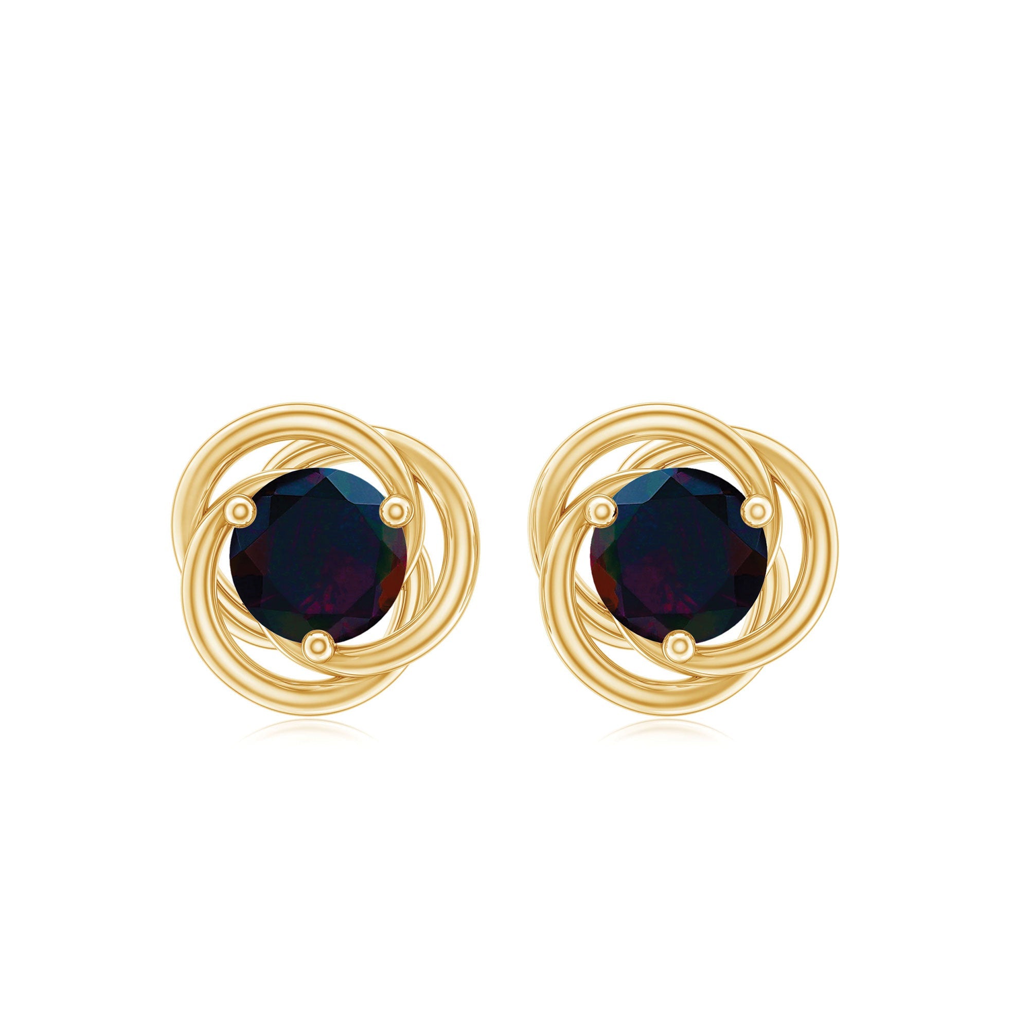 0.50 CT Natural Black Opal Solitaire Swirl Stud Earrings in Gold