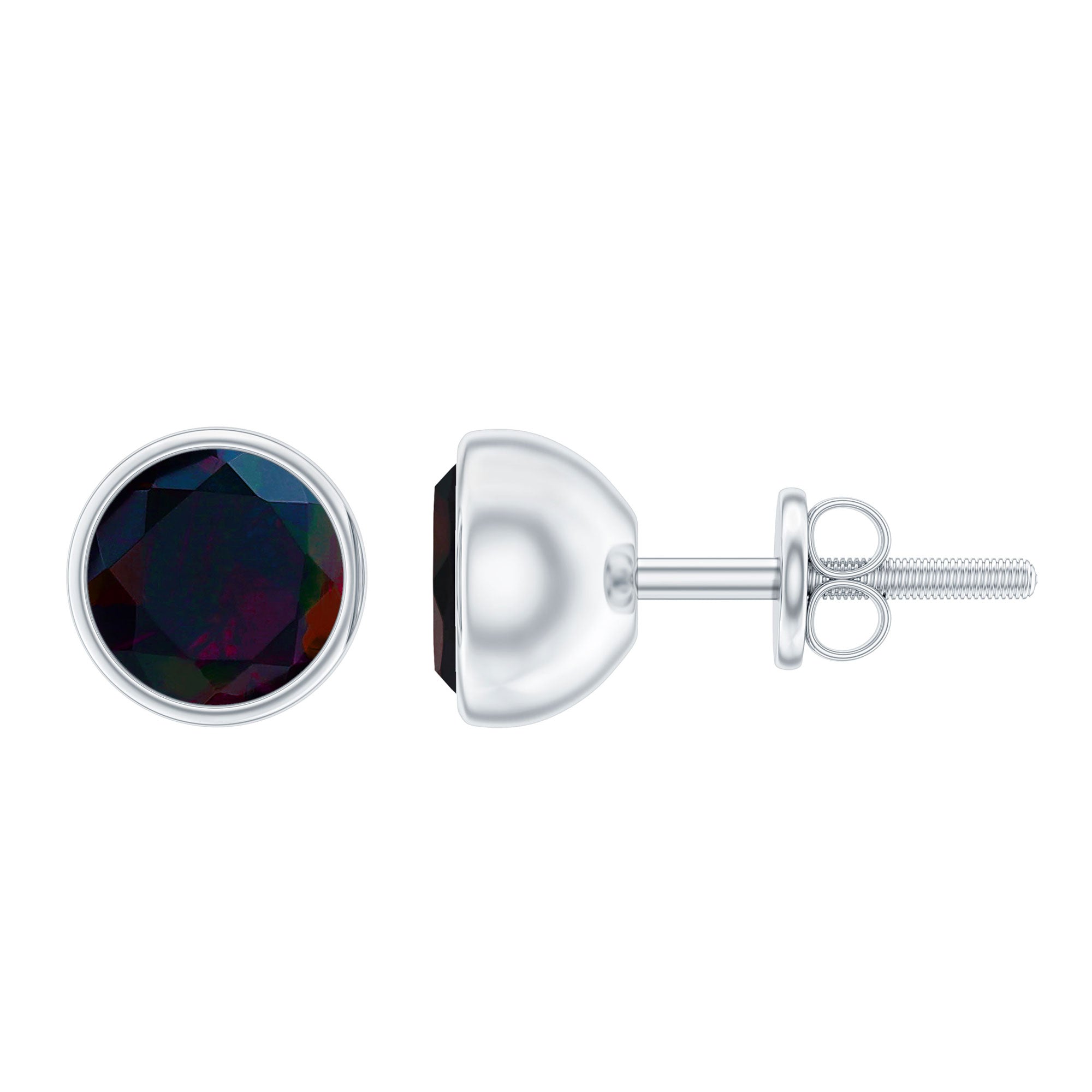 Bezel Set 6mm Black Opal Stud Earrings with Certificate