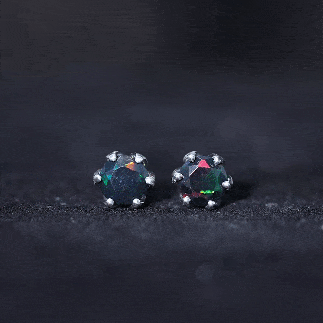 1.50 CT Round Shape Black Opal Solitaire Stud Earrings