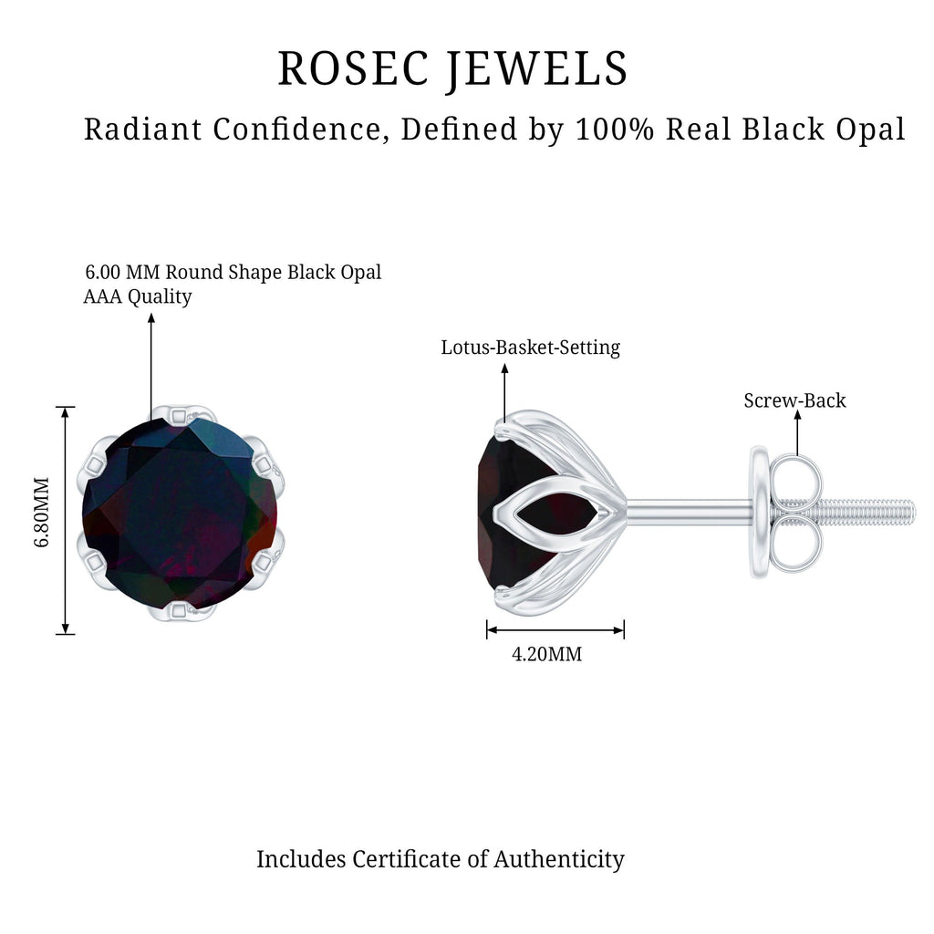 1.50 CT Round Shape Black Opal Solitaire Stud Earrings
