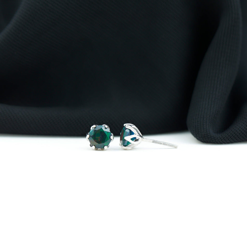 1.50 CT Round Shape Black Opal Solitaire Stud Earrings