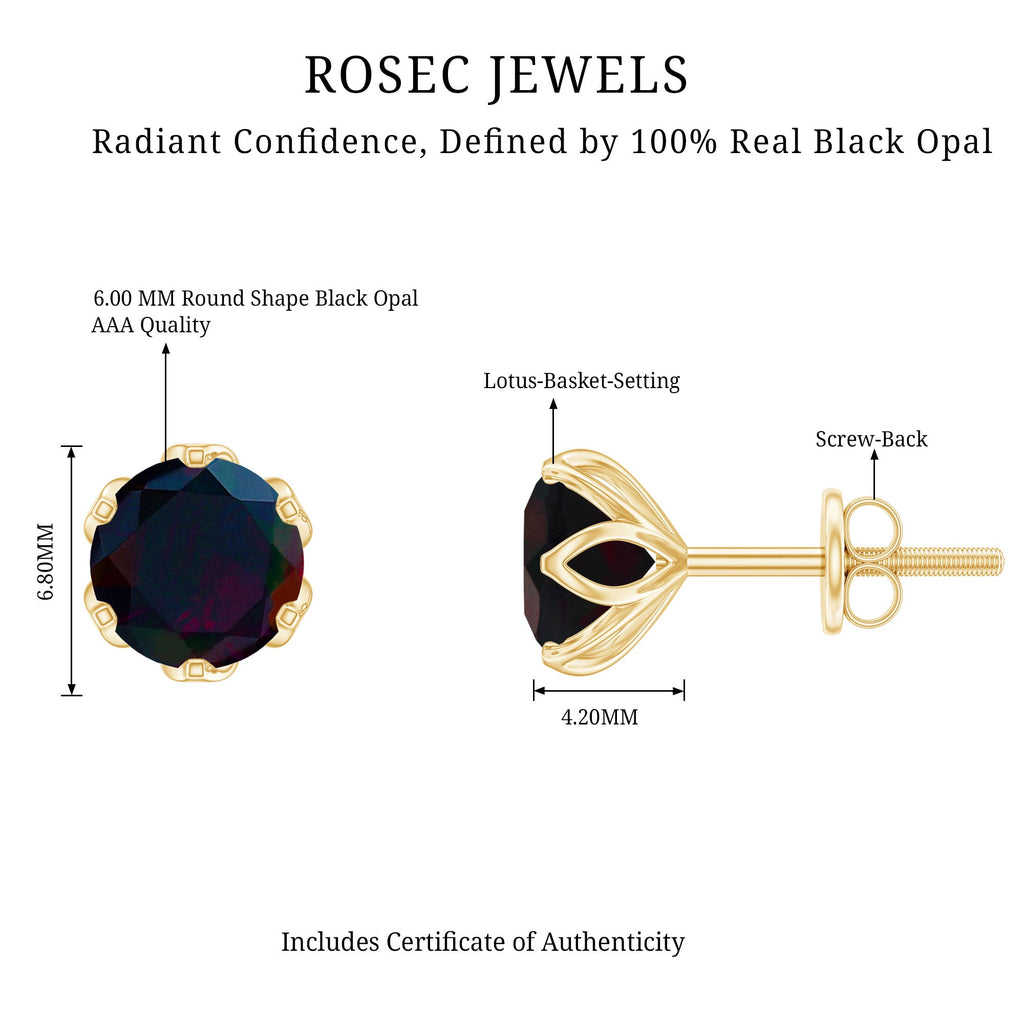 1.50 CT Round Shape Black Opal Solitaire Stud Earrings