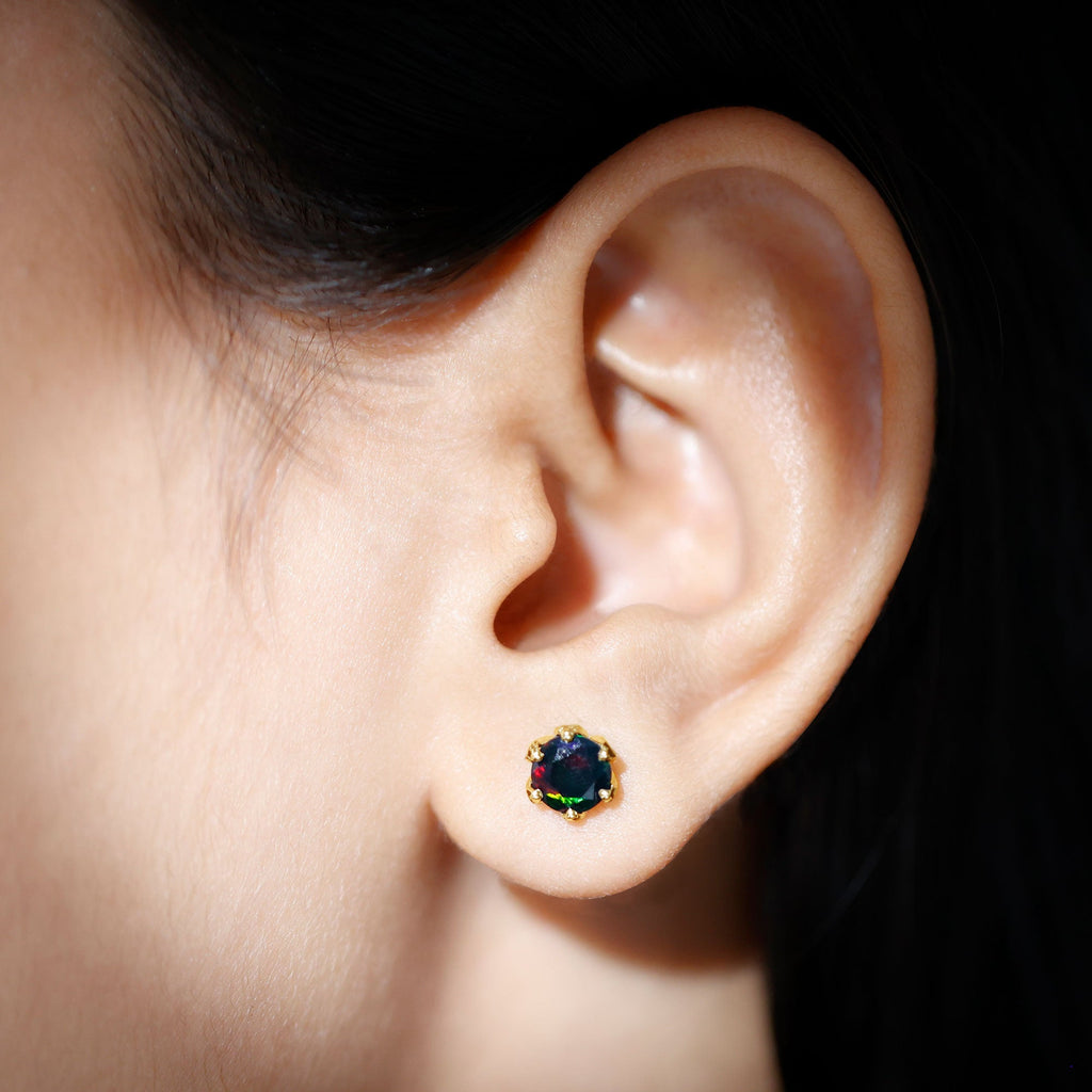 1.50 CT Round Shape Black Opal Solitaire Stud Earrings