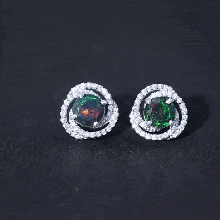 2 CT Black Opal Swirl Stud Earrings with Certificate