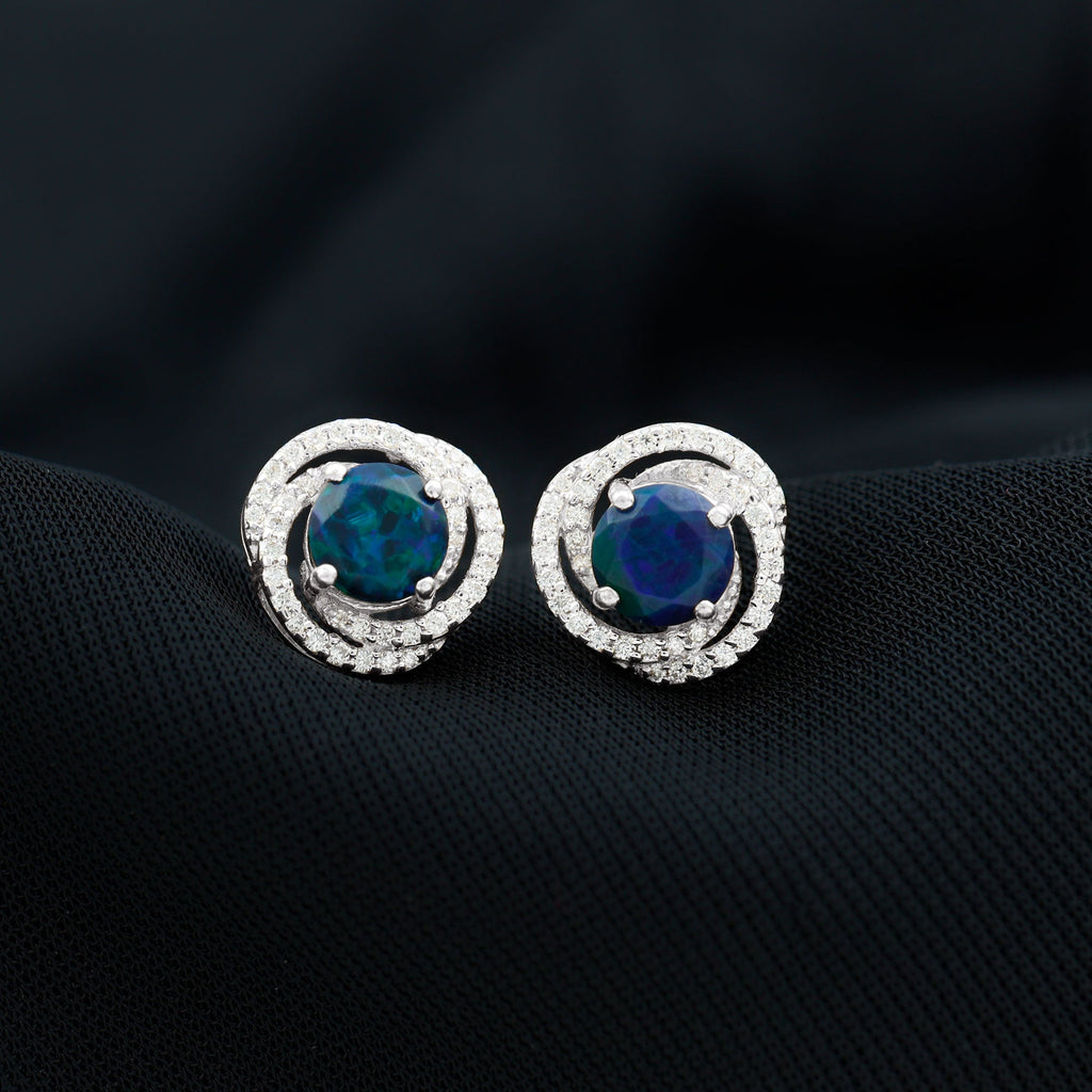 2 CT Black Opal Swirl Stud Earrings with Certificate
