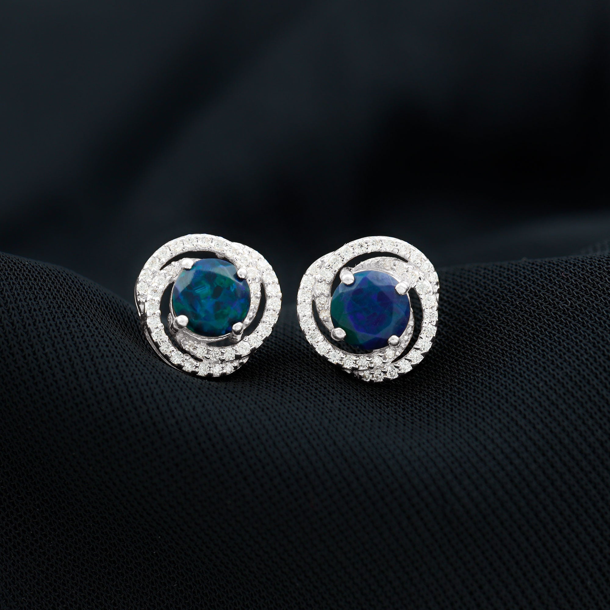 2 CT Black Opal Swirl Stud Earrings with Certificate