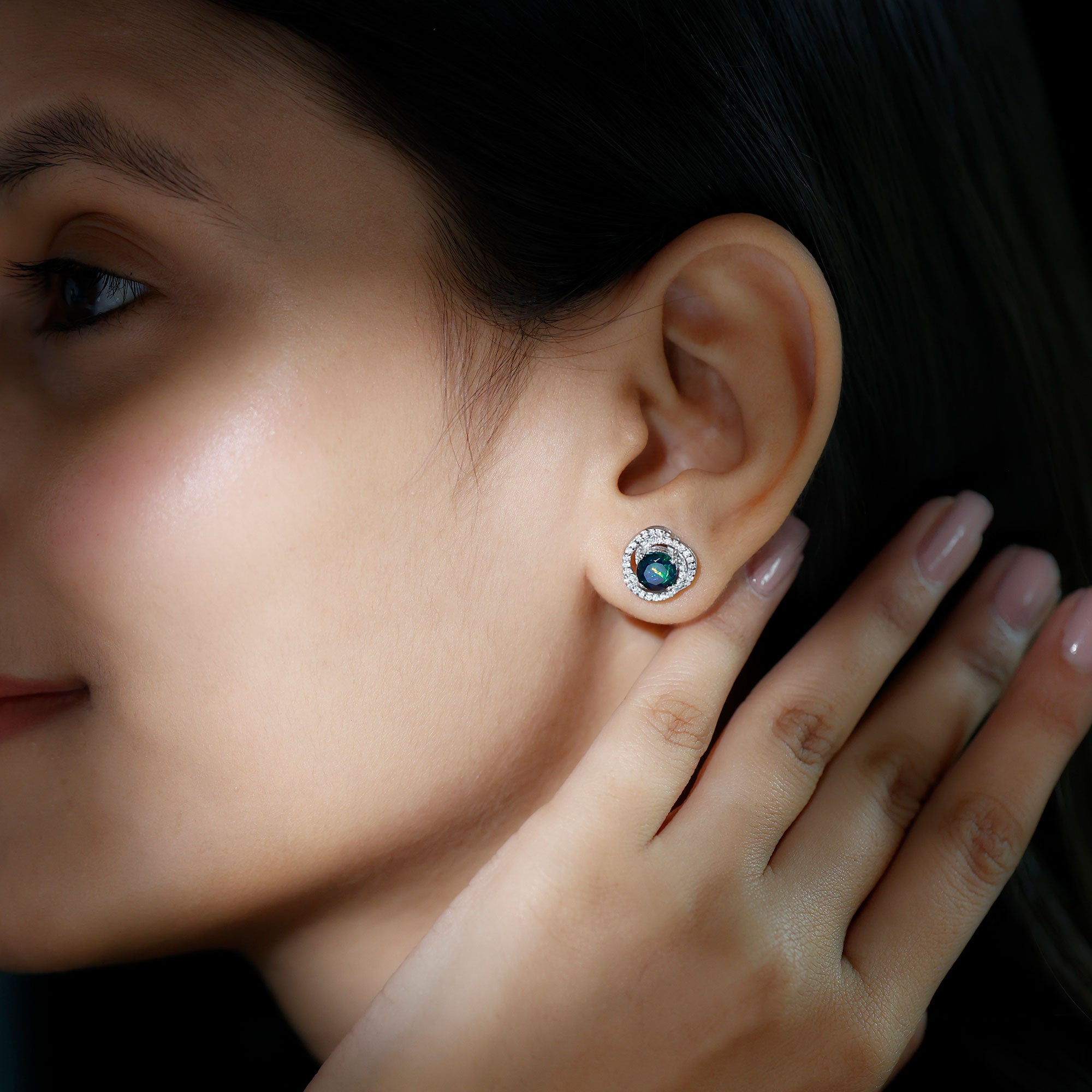 2 CT Black Opal Swirl Stud Earrings with Certificate
