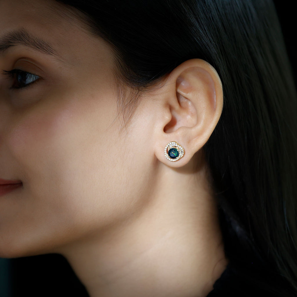 2 CT Black Opal Swirl Stud Earrings with Certificate