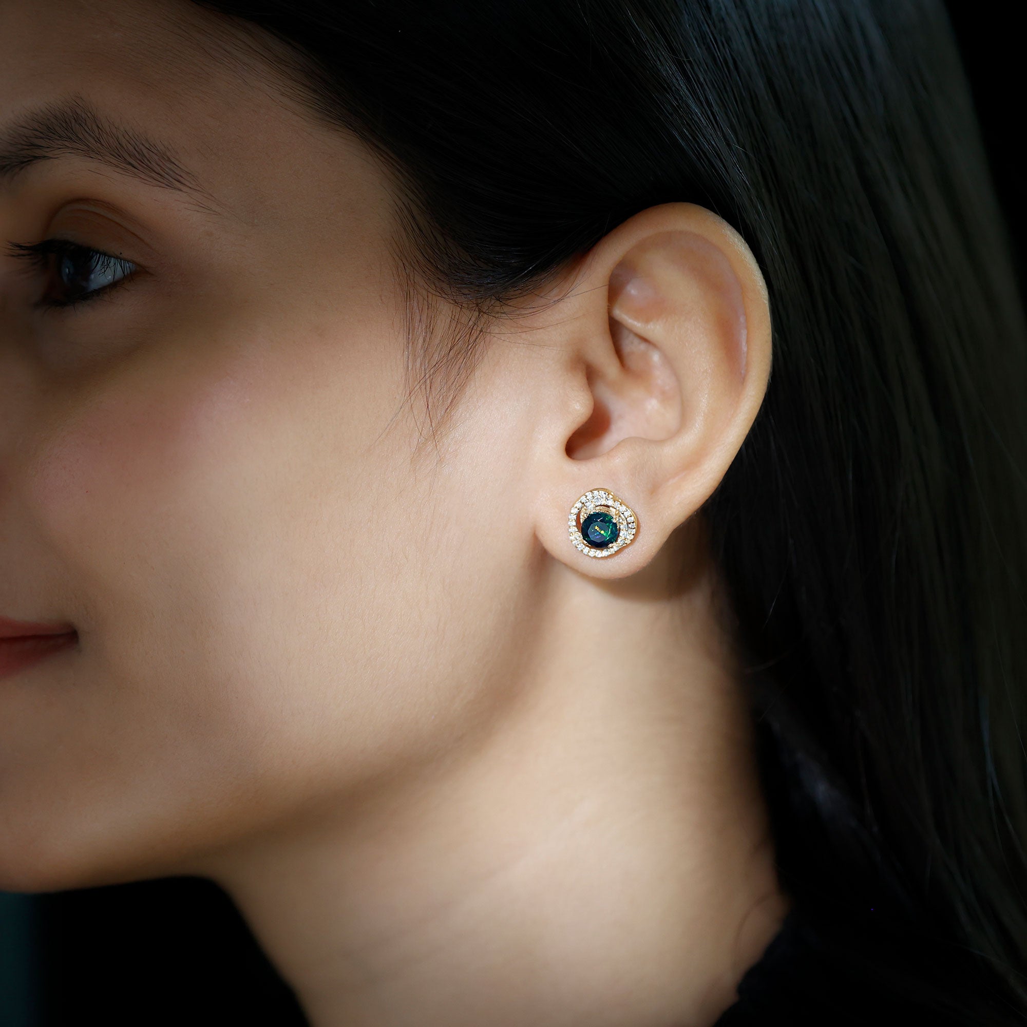 2 CT Black Opal Swirl Stud Earrings with Certificate