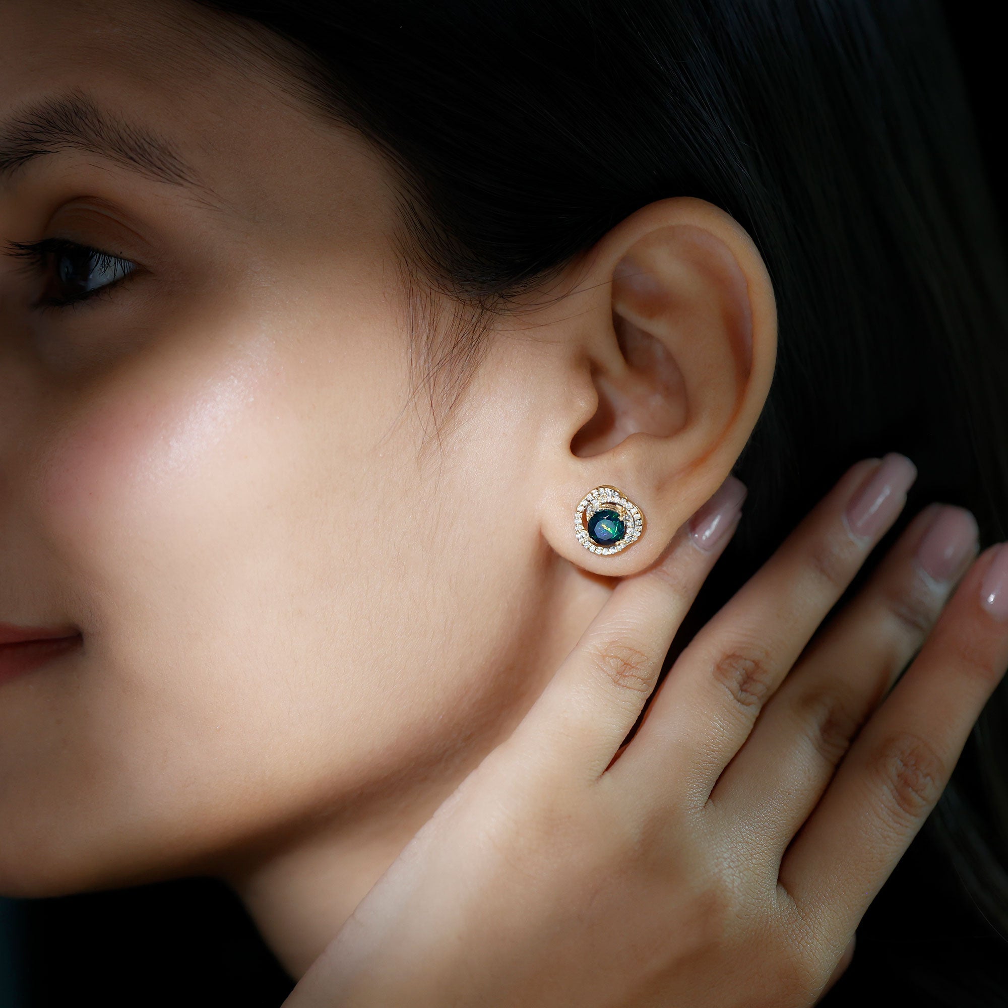 2 CT Black Opal Swirl Stud Earrings with Certificate