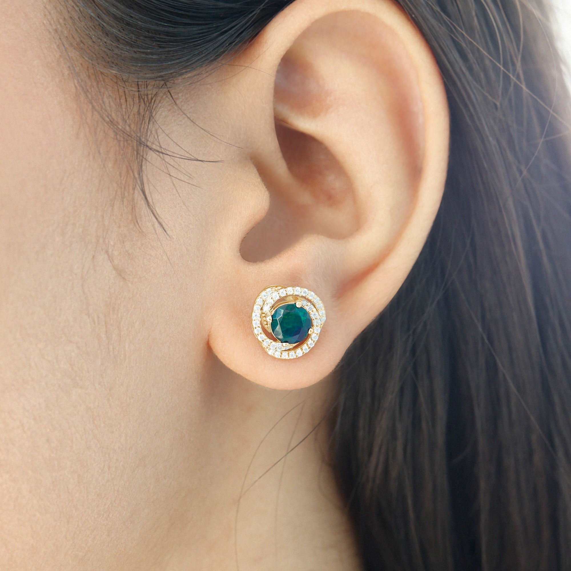 2 CT Black Opal Swirl Stud Earrings with Certificate