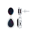 Oval and Pear Shape Black Opal Drop Earrings with Diamond