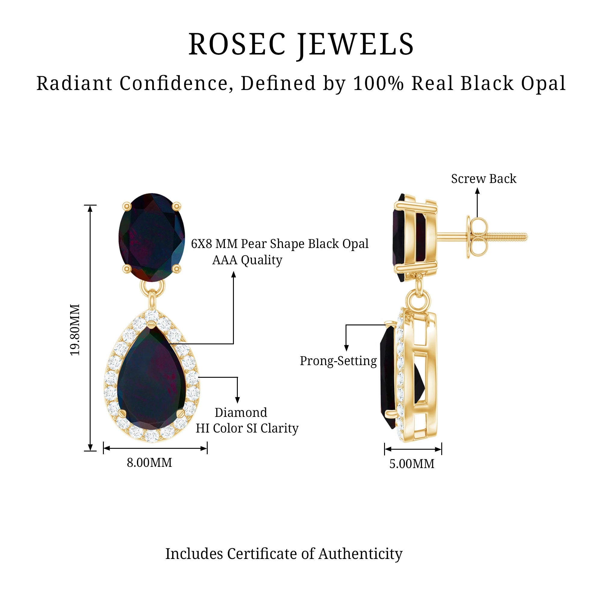 Oval and Pear Shape Black Opal Drop Earrings with Diamond